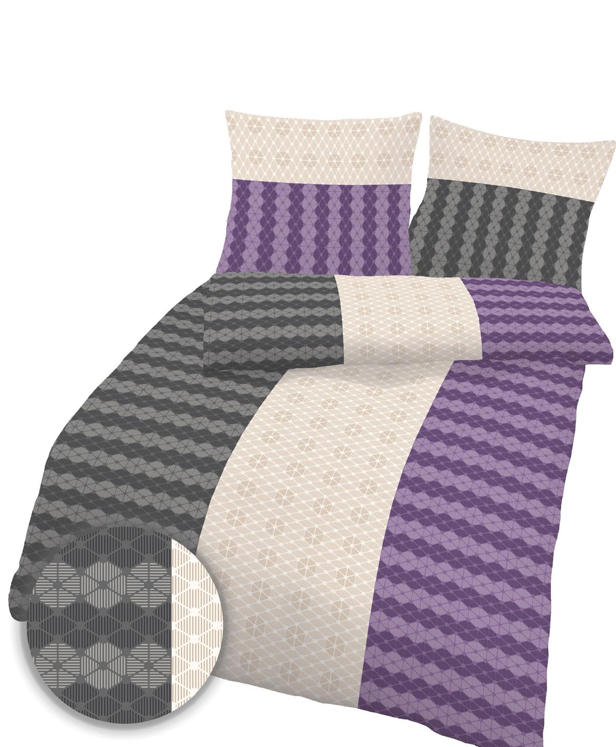 Fein Biber Bettwäsche anthrazit violett 155 x 220 cm Übergröße