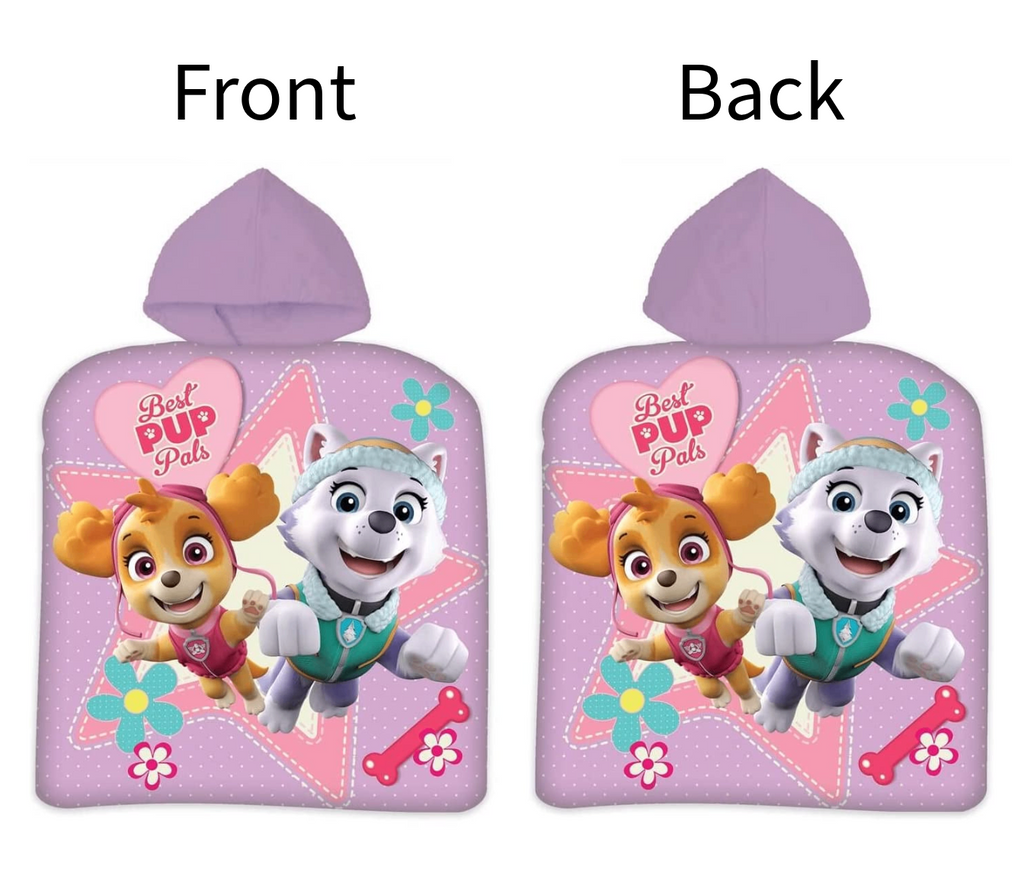 Paw Patrol Kinder Poncho Kapuze Girls 50x100cm / 100% Baumwolle mit Beschriftung "Front" und "Back"