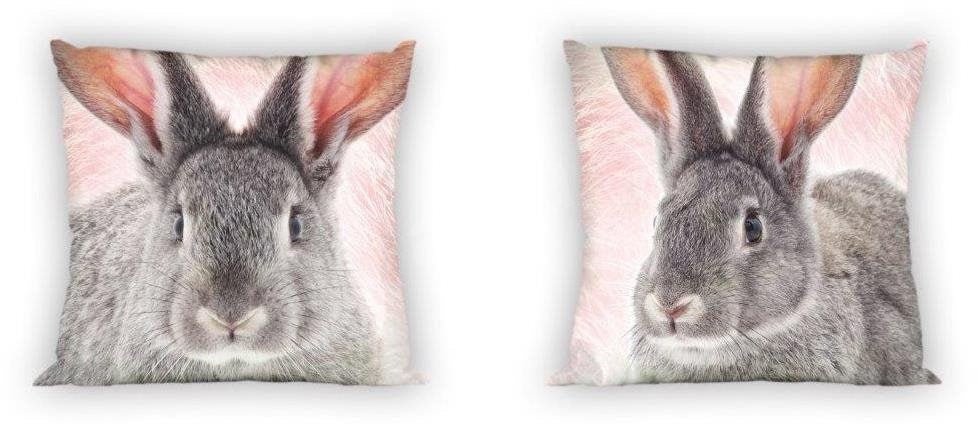Cushion, cuddly cushion, decorative cushion with rabbit design, 40 x 40 cm