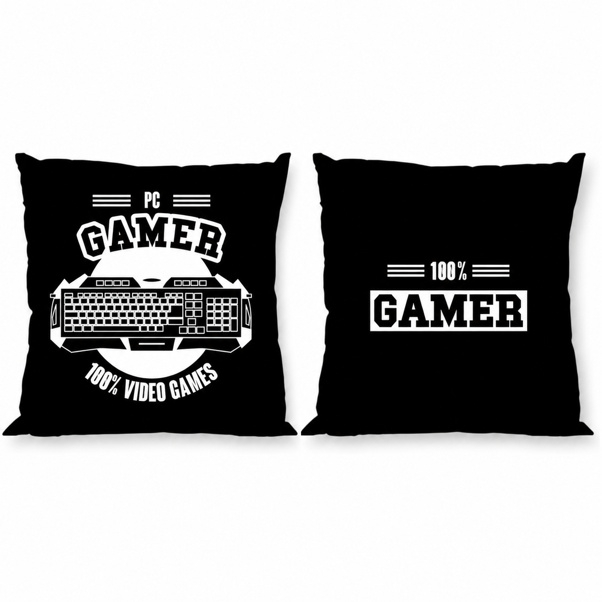 Freigestellte Produktansicht von Vorderseite und Rückseite vom Kissen Kuschelkissen Dekokissen Gamer 40 x 40 cm