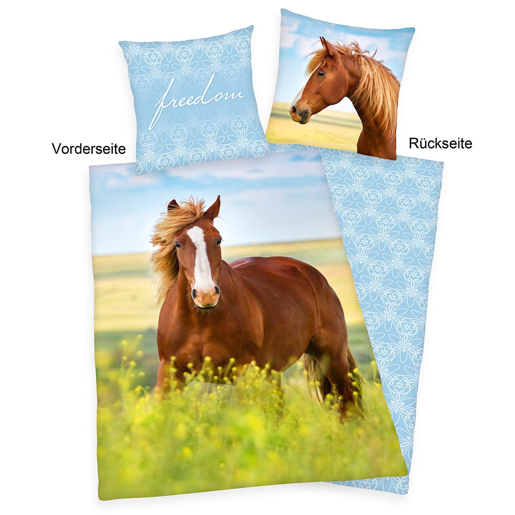 Herding Flanell Bettwäsche mit Pferd 135 x 200 cm 80 x 80 cm 100% Baumwolle