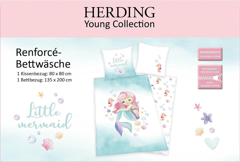 Vorderseite der Produktverpackung vom Bettwäsche Set Meerjungfrau 135 x 200 cm + 80 x 80 cm 100% Baumwolle