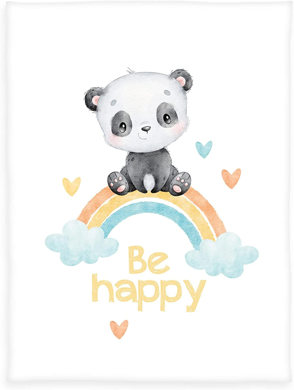 Panda Regenbogen Soft-Peach Flauschdecke  75  x 100 cm