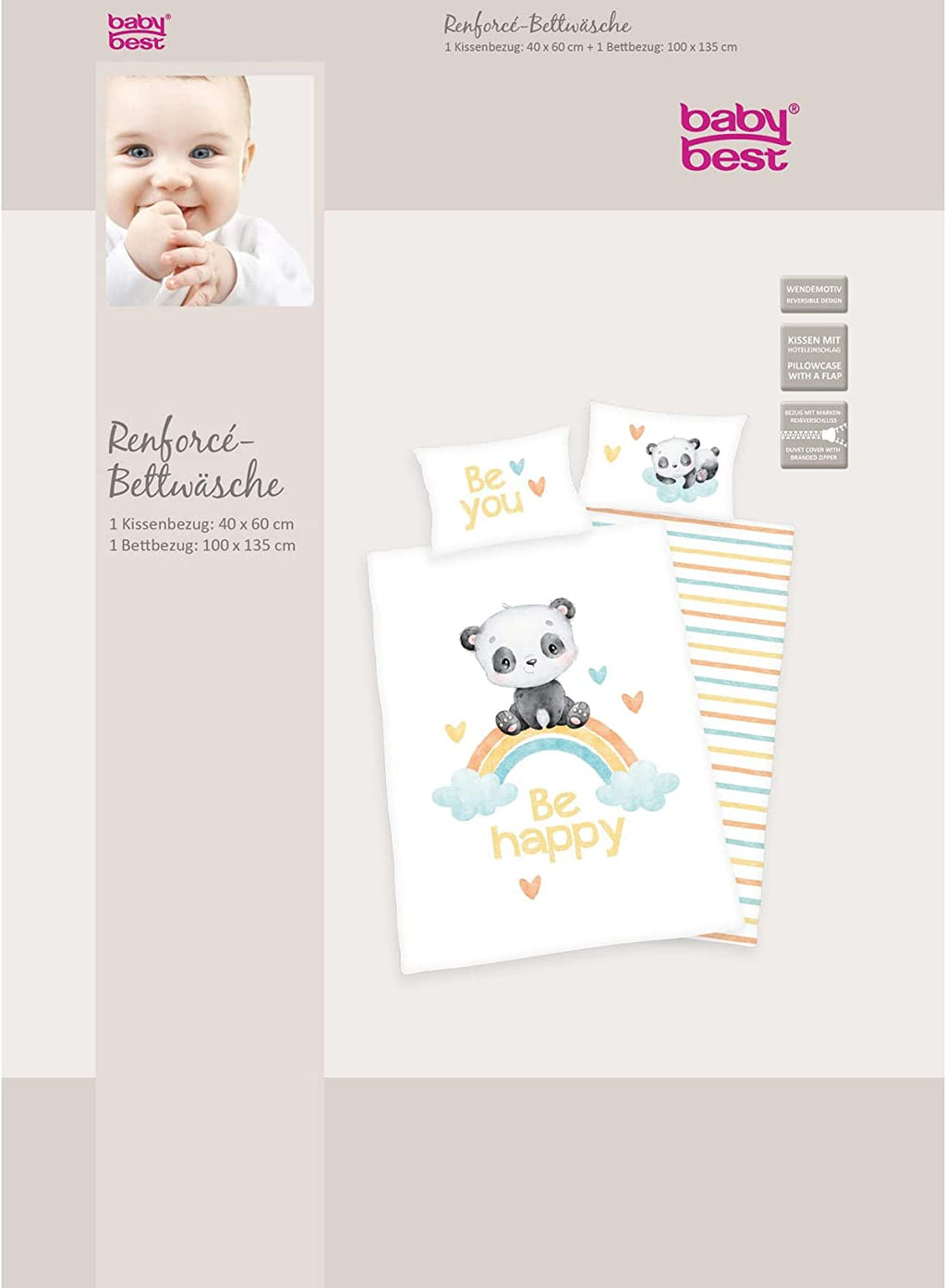 Baby Bettwäsche Panda Regenbogen 100x135cm 40x60cm
