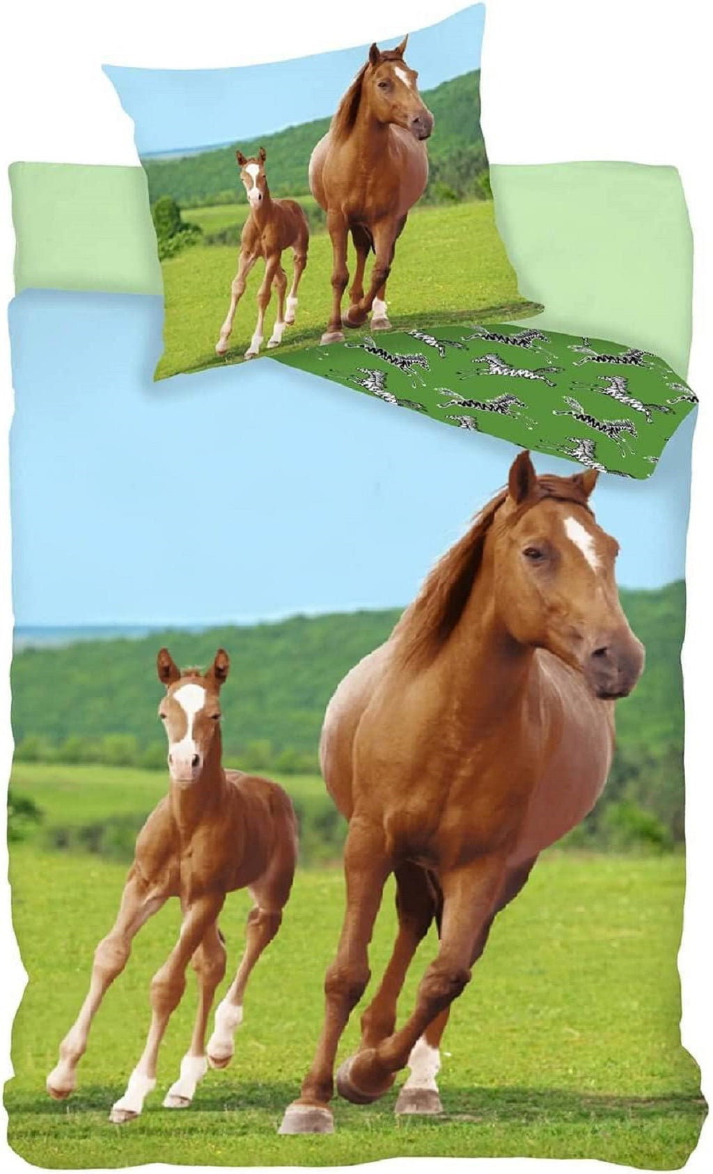 Bettwäsche Set mit Pferd mit Fohlen 2 tlg. 135x200 cm (80x80 cm)