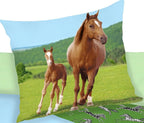Bettwäsche Set mit Pferd mit Fohlen 2 tlg. 135x200 cm (80x80 cm)