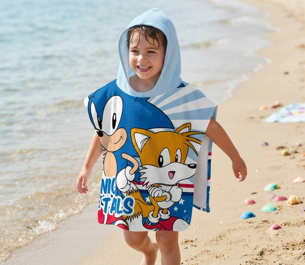 Sonic The Hedgehog Badeponcho Kinder Poncho mit Kapuze 50 x 100cm