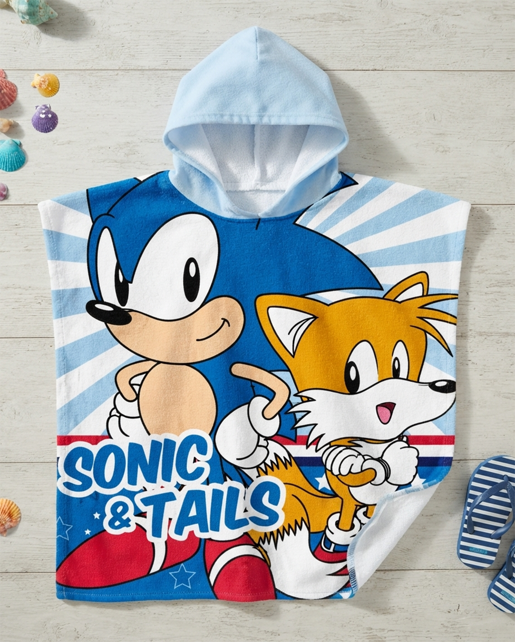 Sonic The Hedgehog Badeponcho Kinder Poncho mit Kapuze 50 x 100cm