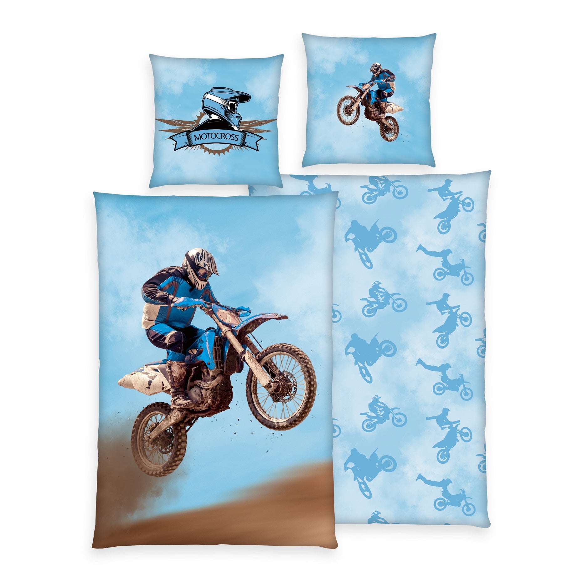 Motocross bedding set, 2 pieces, 135x200 cm, 100% microfiber