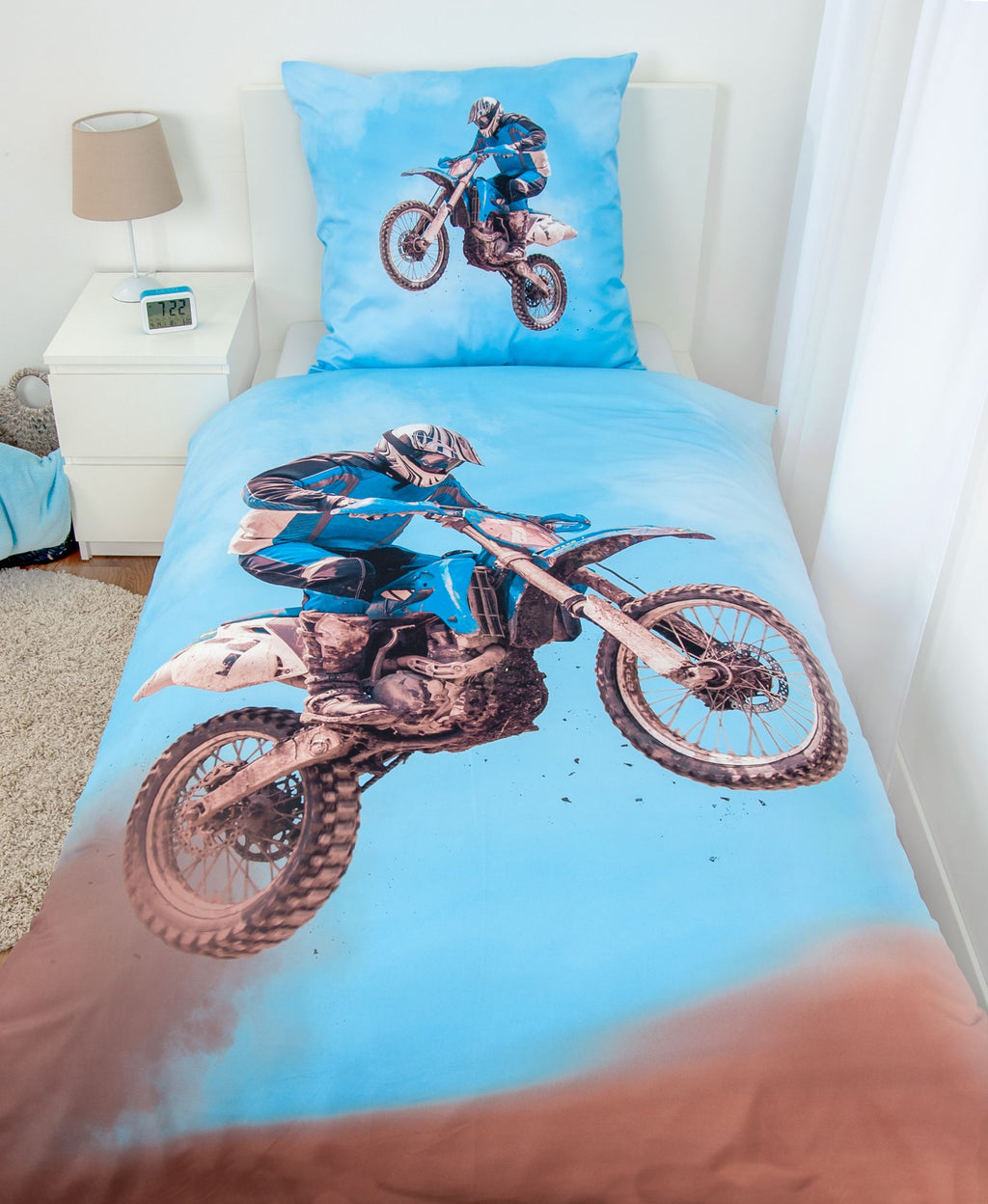 Motocross bedding set, 2 pieces, 135x200 cm, 100% microfiber
