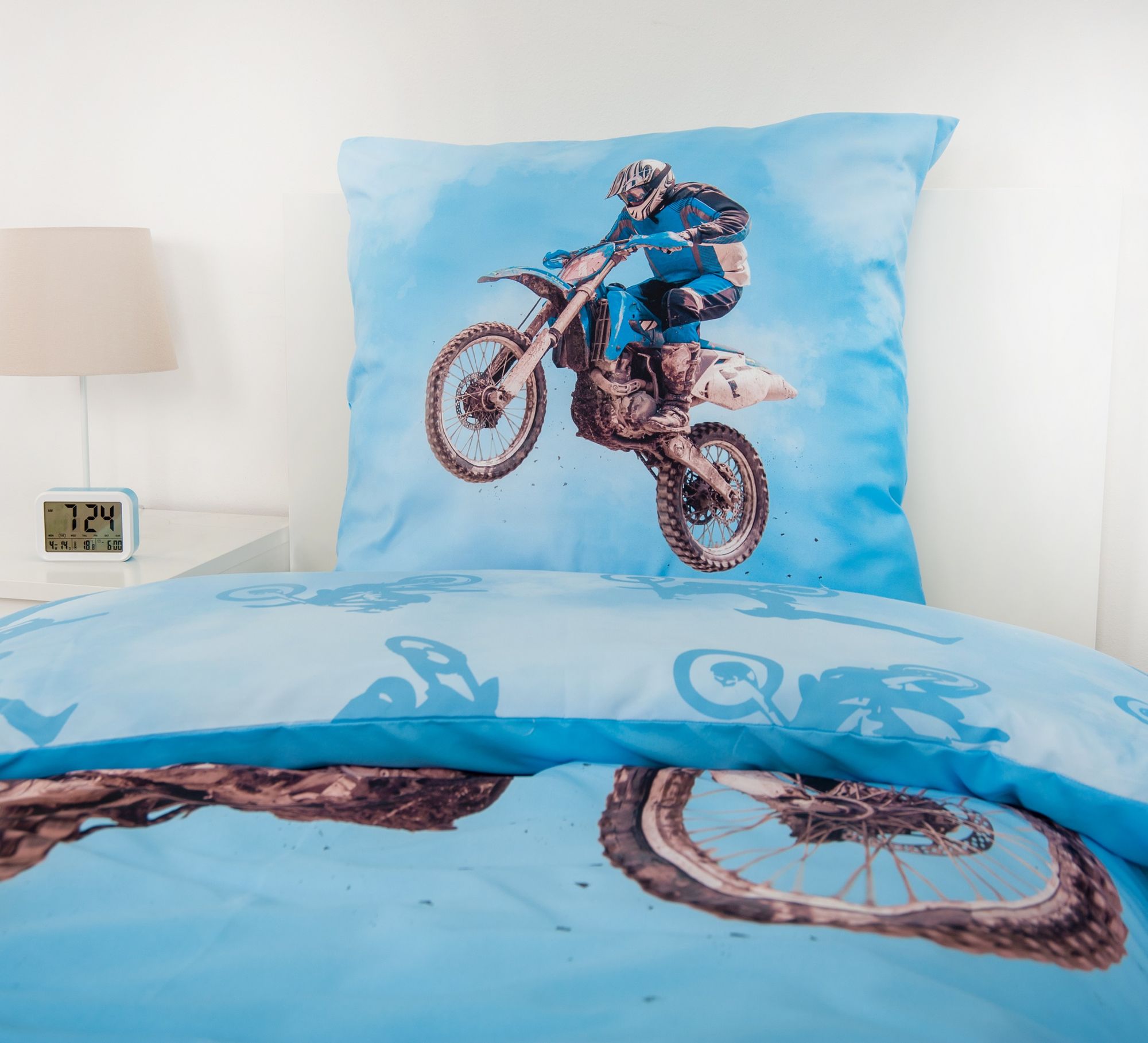 Motocross bedding set, 2 pieces, 135x200 cm, 100% microfiber