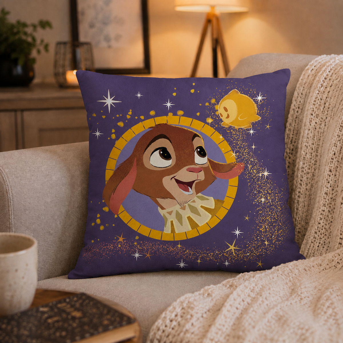 Ambiente Aufnahme von der Rückseite vom Disney Wish Kuschelkissen Dekokissen 35 x 35 cm