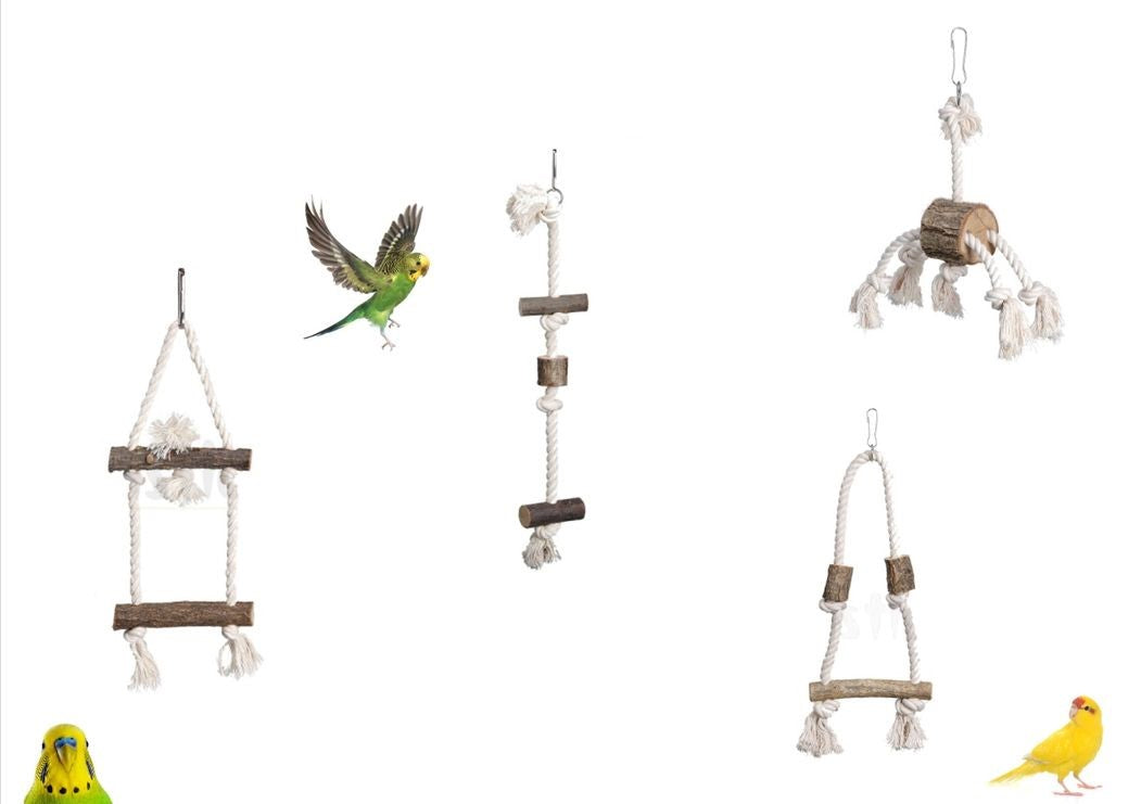 4er Set Vogelspielzeug, Schaukel, Leiter, Kletterseil zum Aufhängen