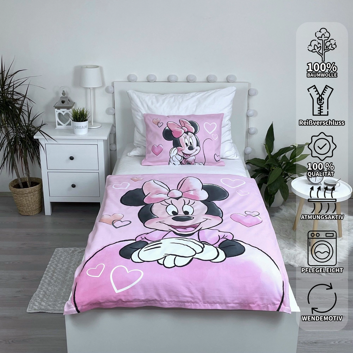 Disney Minnie Mouse Baby Bettwäsche Powder Pink 100 x 135 cm
