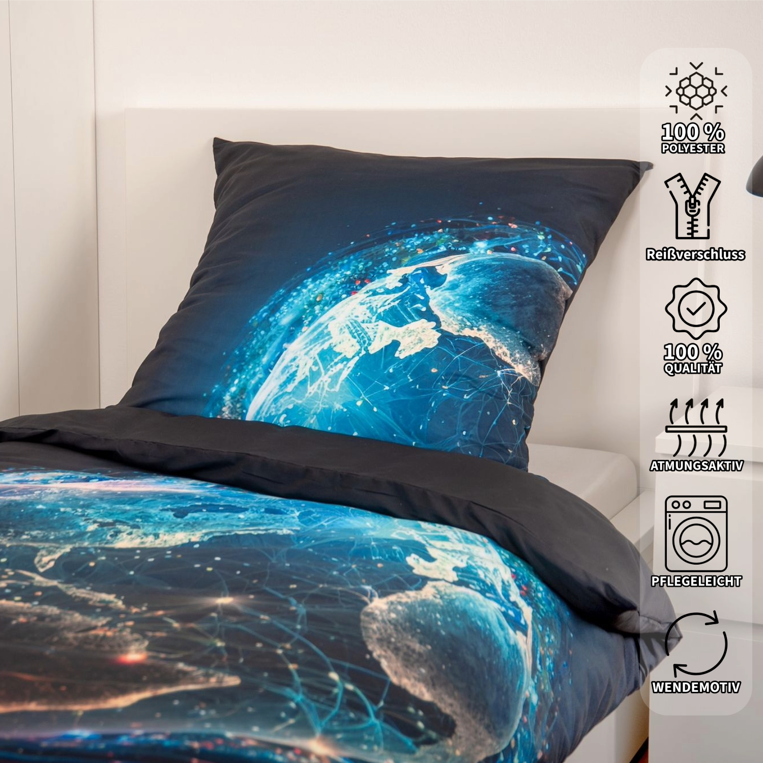 Weltkugel Bettwäsche Set 2tlg. 135x200 cm 100% Microfaser