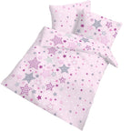 Baby Fein Biber Bettwäsche rosa mit Sternen 100x135 + 40x60 cm