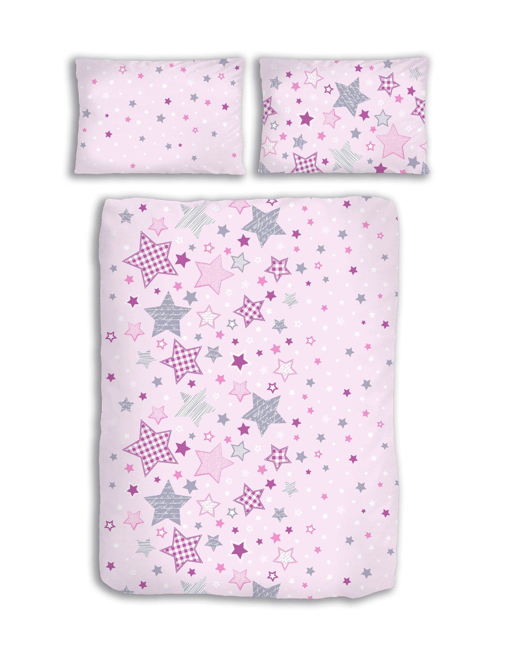 Baby Fein Biber Bettwäsche rosa mit Sternen 100x135 + 40x60 cm