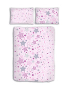 Baby Fein Biber Bettwäsche rosa mit Sternen 100x135 + 40x60 cm