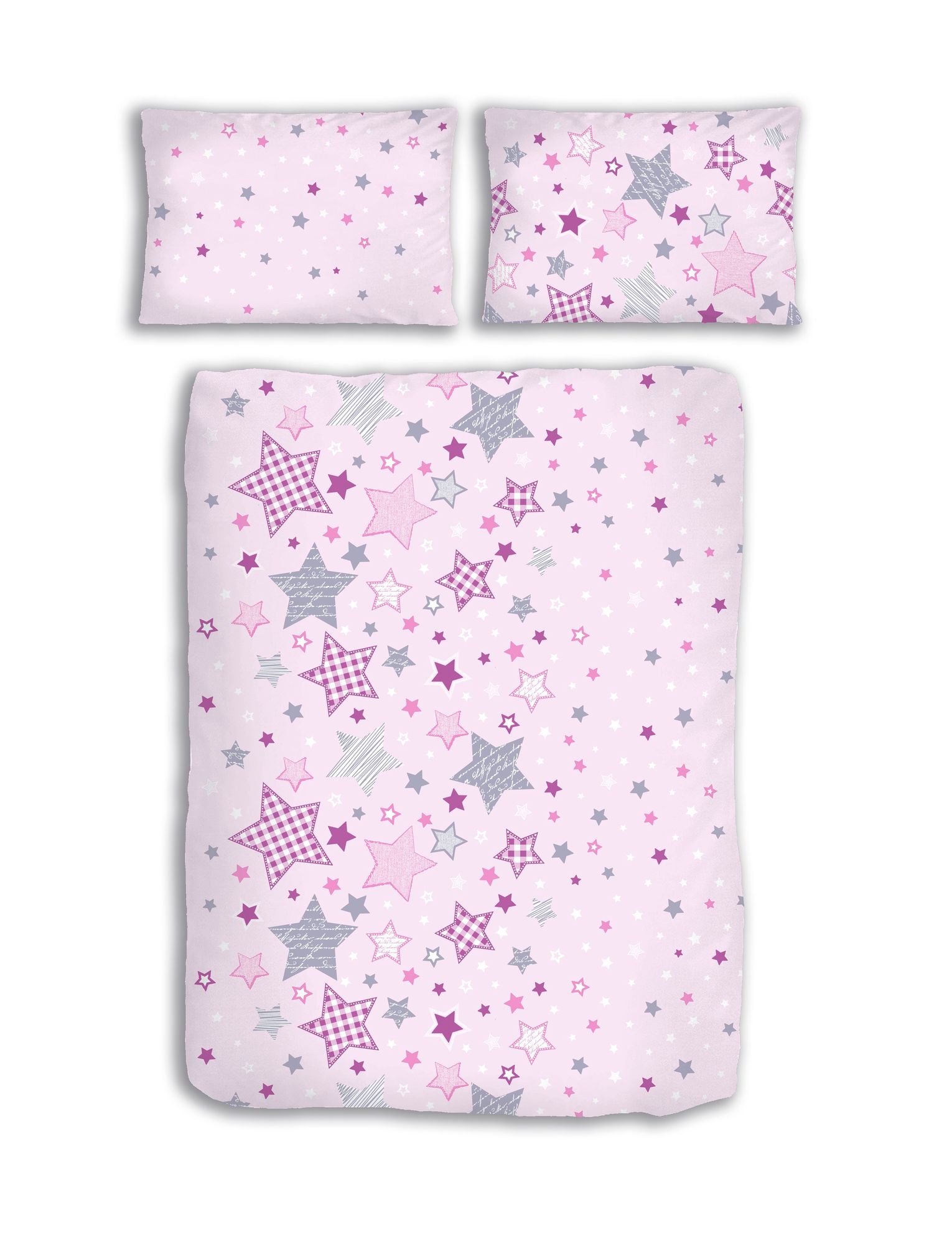 Baby Fein Biber Bettwäsche rosa mit Sternen 100x135 + 40x60 cm