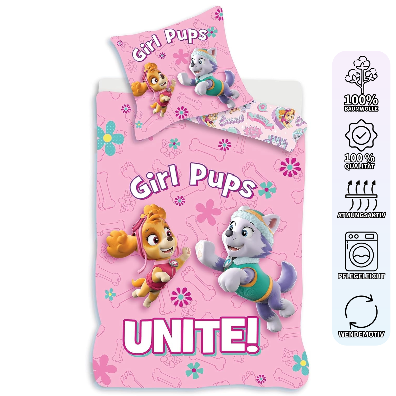 Baby bedding set Paw Patrol pink 100 x 135 and 40 x 60 cm