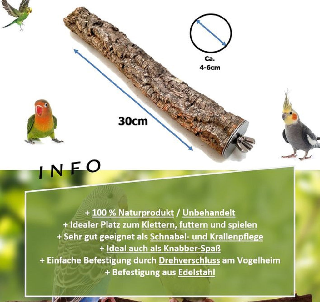 Korksitzstange 30cm für Vögel zum Knabbern und Spielen