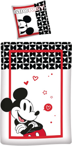 Bettwäsche Mickey in Love weiß rot 135 x 200 cm, 80 x 80 cm