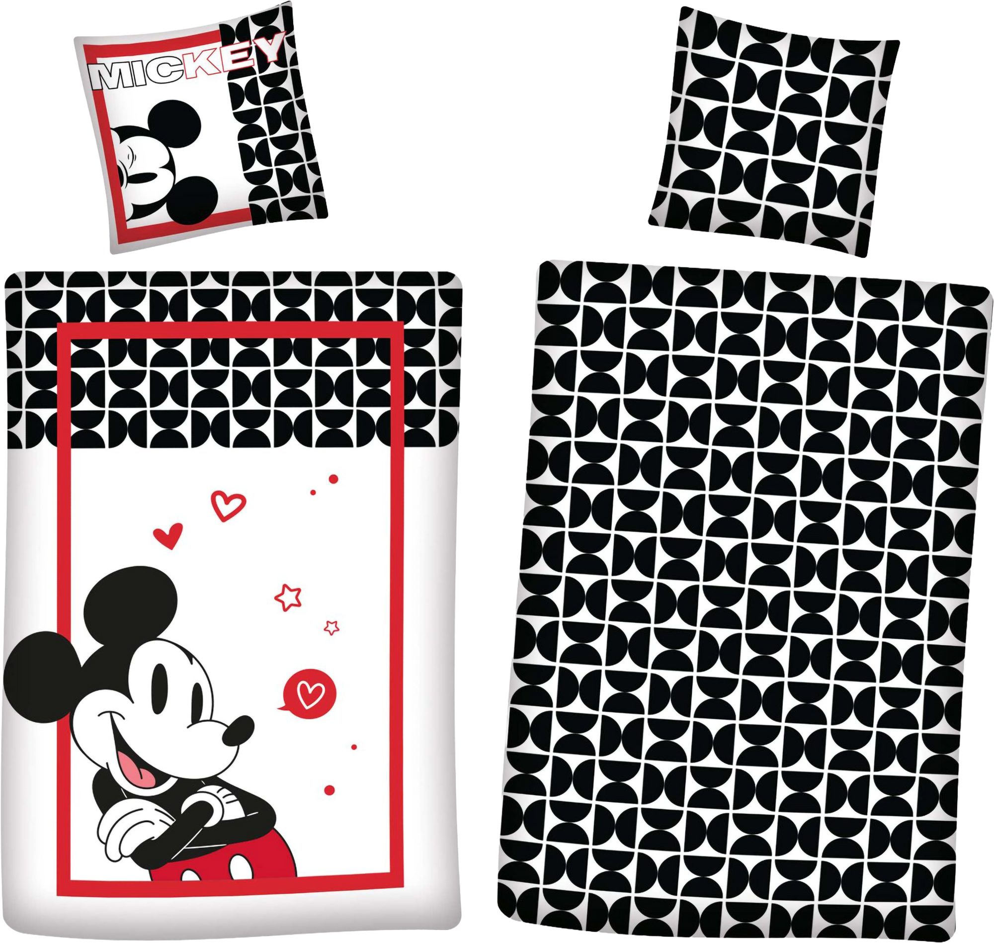 Bettwäsche Mickey in Love weiß rot 135 x 200 cm, 80 x 80 cm