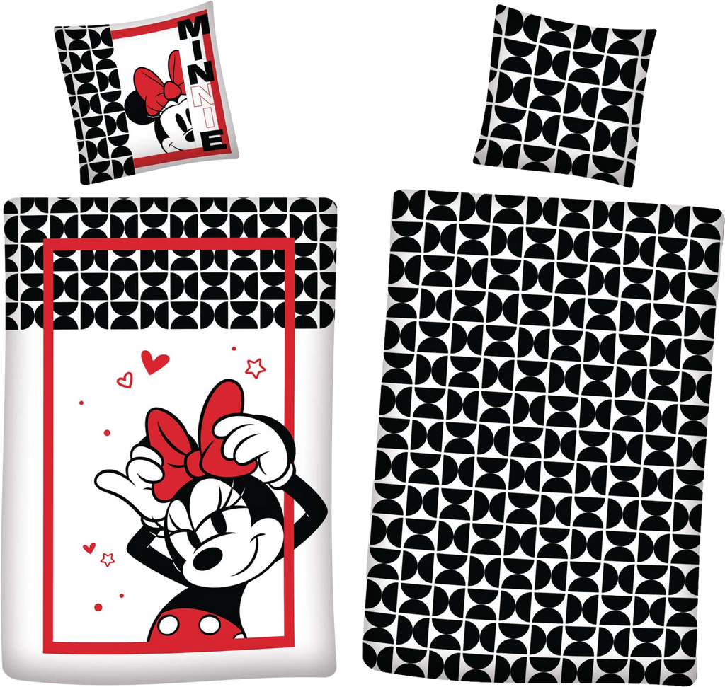 Bettwäsche Minnie in Love weiß rot 135 x 200 cm, 80 x 80 cm