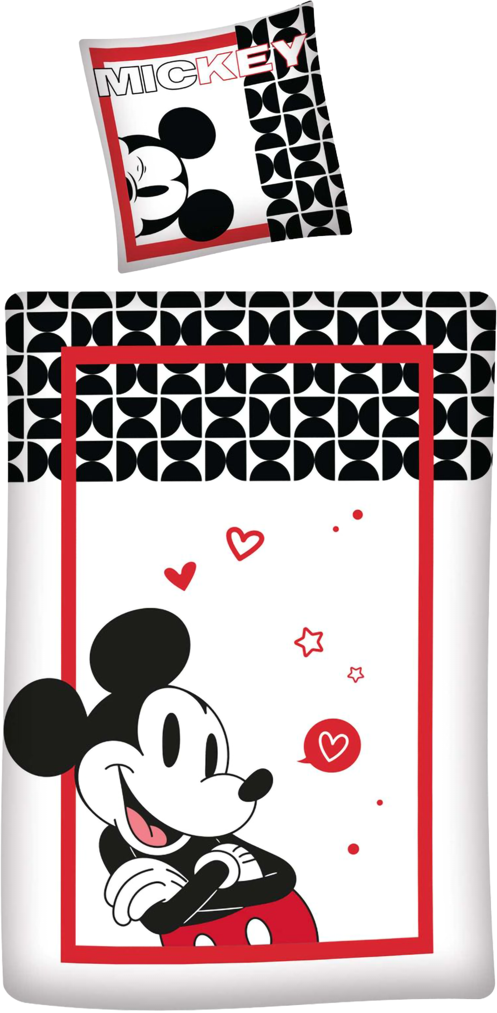 Bettwäsche Mickey in Love weiß rot 135 x 200 cm, 80 x 80 cm