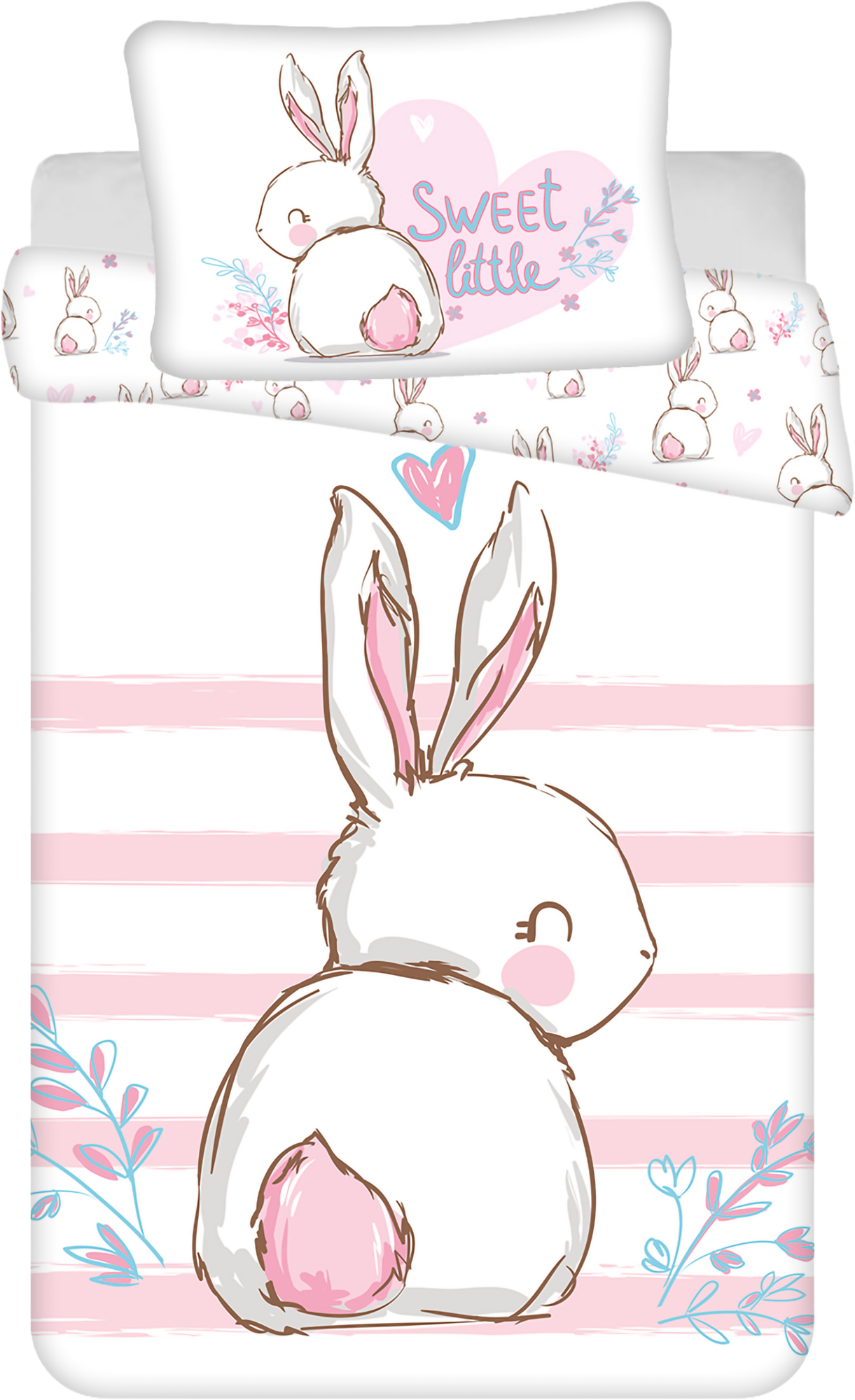 Baby Bettwäsche Bunny rosa mit Hase 100x135 + 40x60 cm