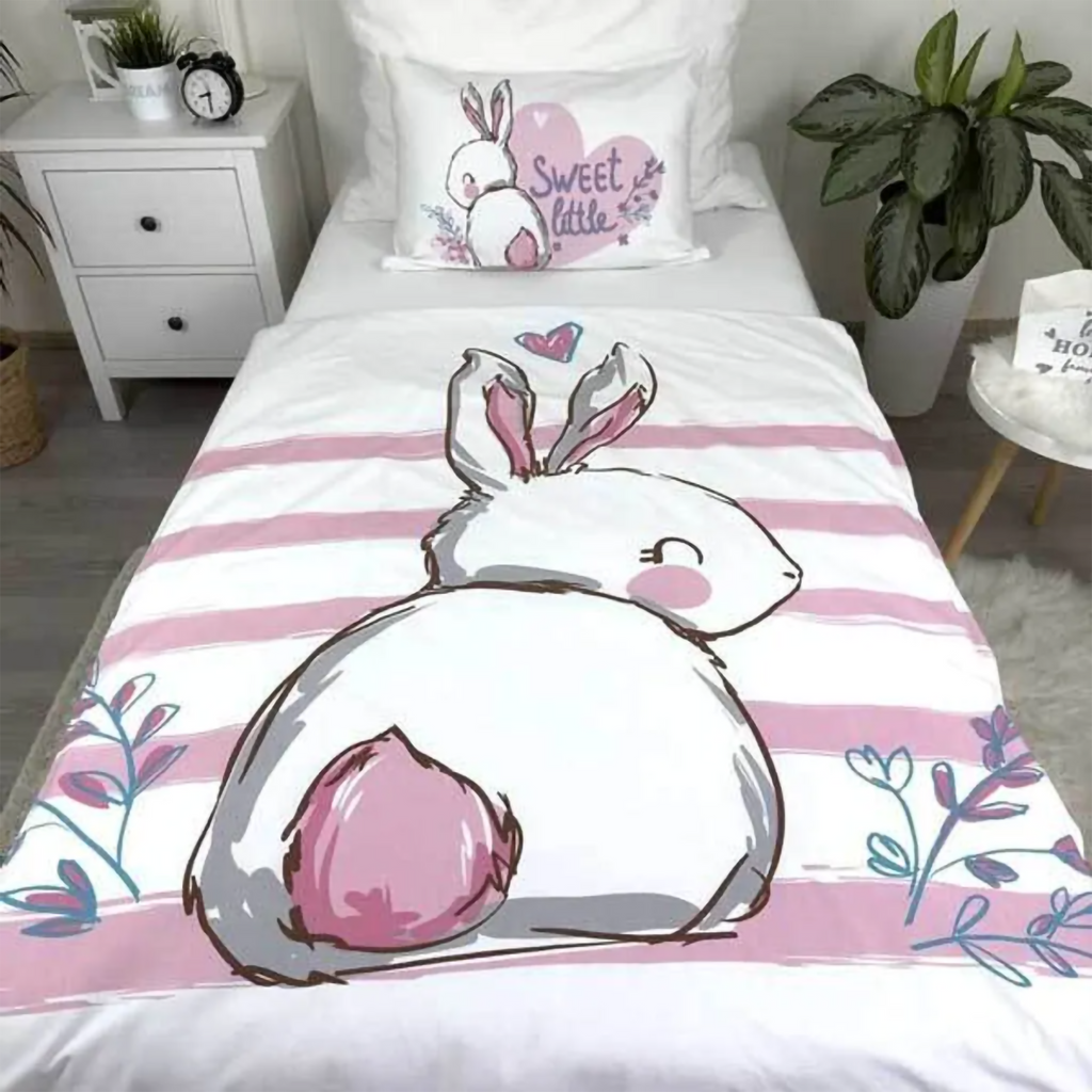 Baby Bettwäsche Bunny rosa mit Hase 100x135 + 40x60 cm