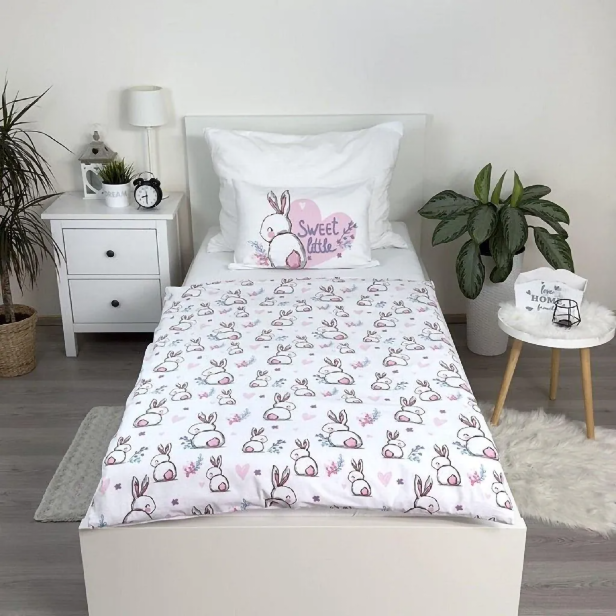 Baby Bettwäsche Bunny rosa mit Hase 100x135 + 40x60 cm