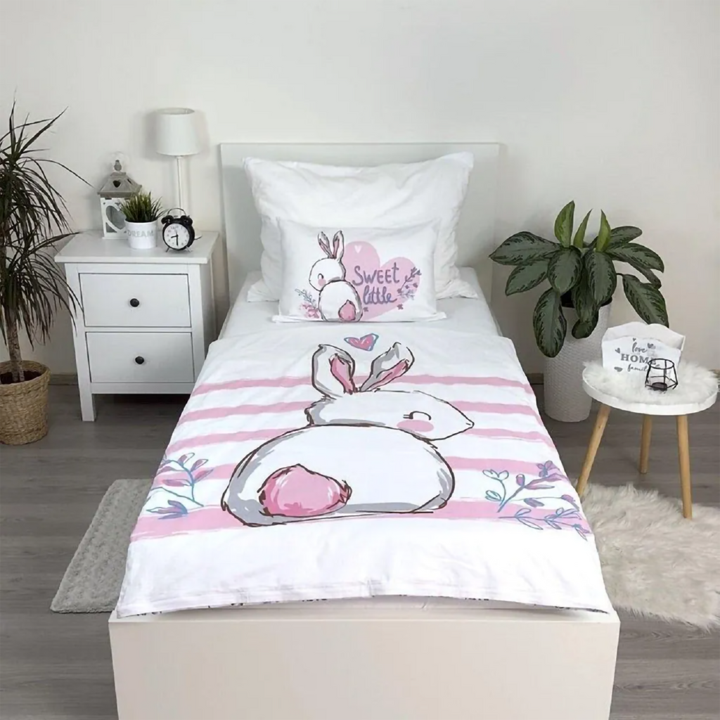 Baby Bettwäsche Bunny rosa mit Hase 100x135 + 40x60 cm