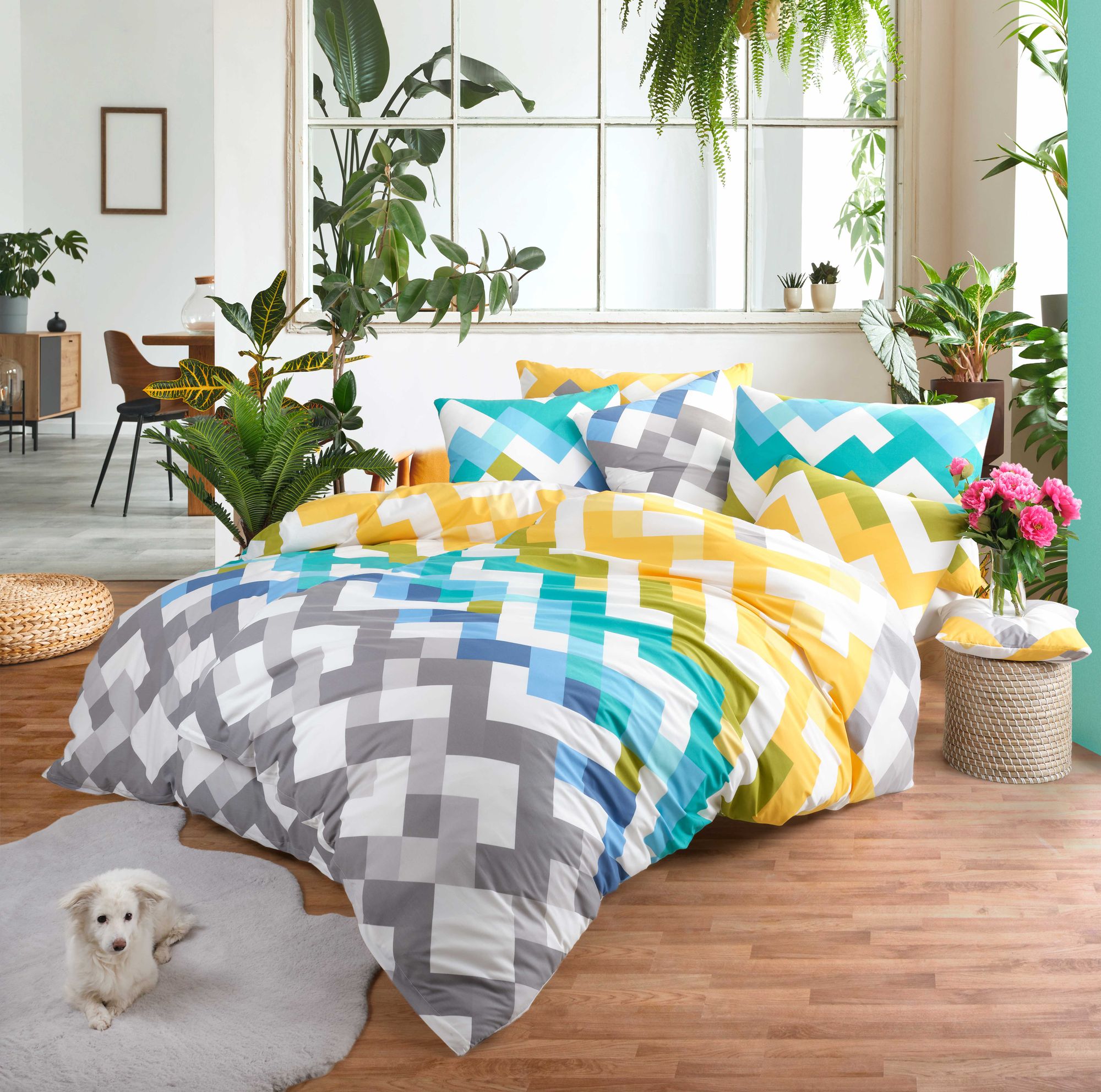 Bettwäsche Set Colori 100% Baumwolle 135 x 200 cm, 80 x 80 cm