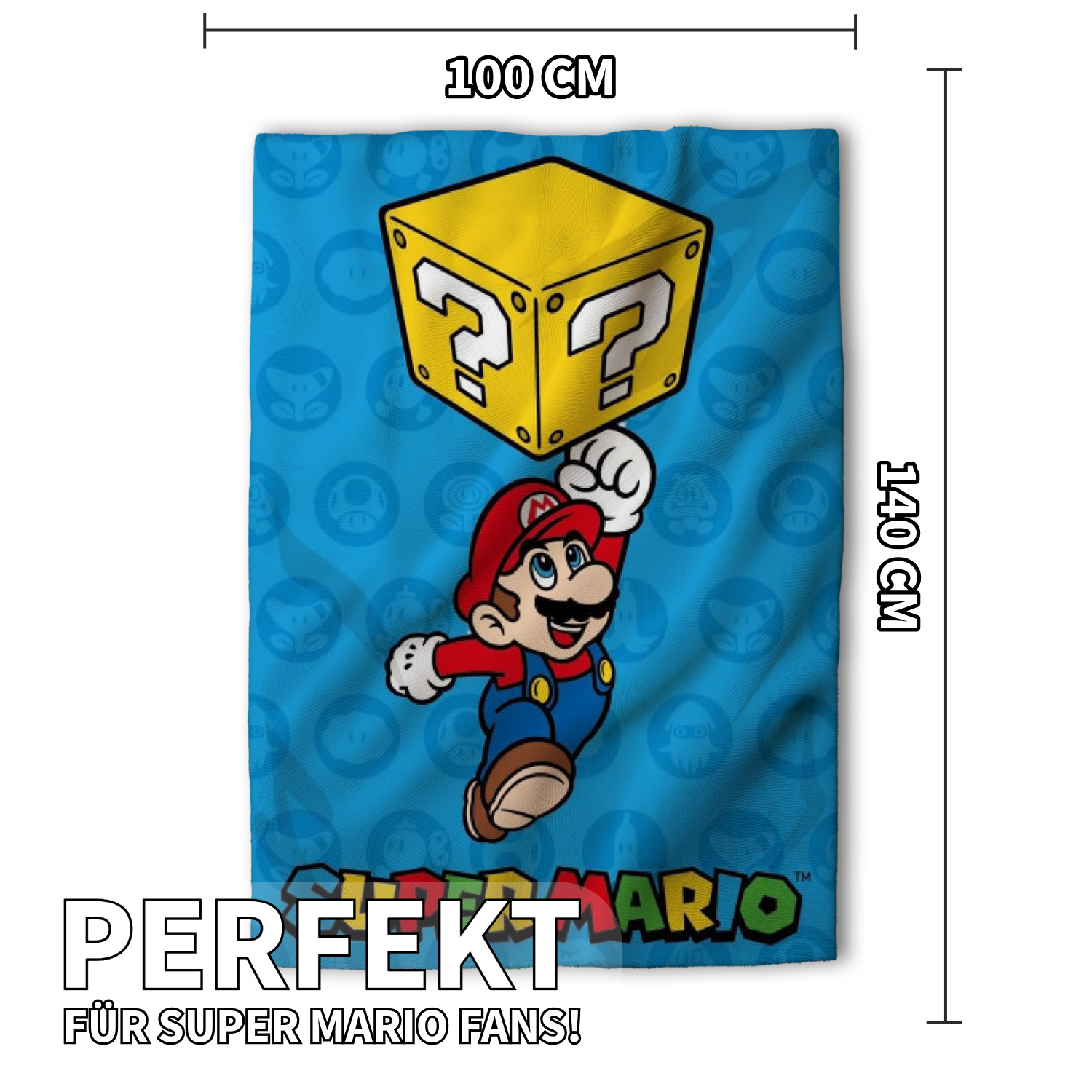 Super Mario Fleecedecke Kuscheldecke 100 x 140 cm blau