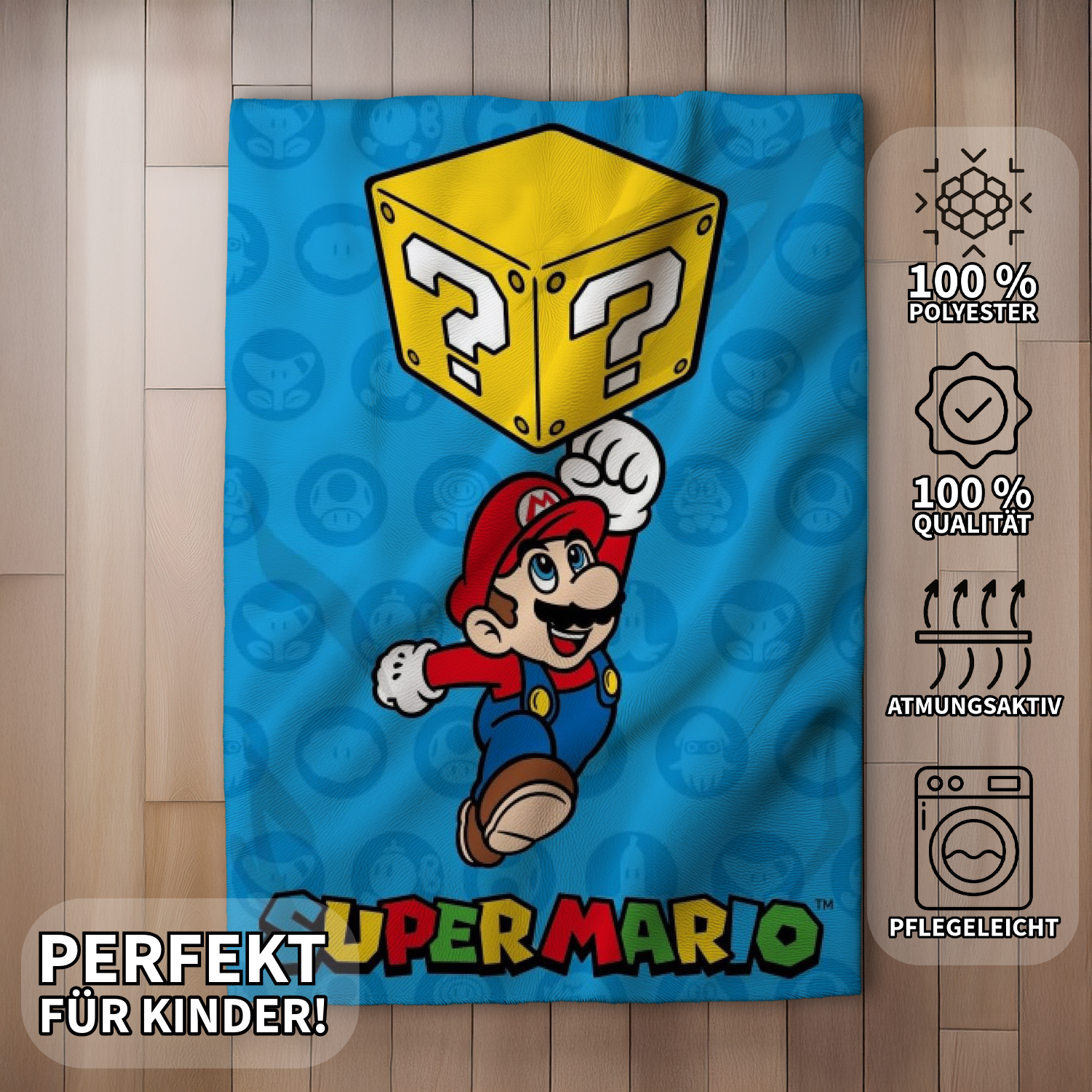 Super Mario Fleecedecke Kuscheldecke 100 x 140 cm blau