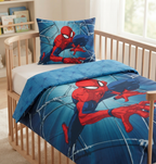 Spiderman Baby Bettwäsche Set 100 x 135 cm / 40 x 60 cm 100% Baumwolle aufgezogen auf einem Bett