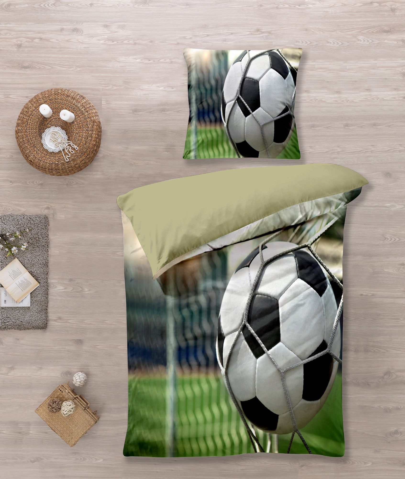 Bettwäsche mit Fußball Tor 135 x 200 cm, 100 % Baumwolle