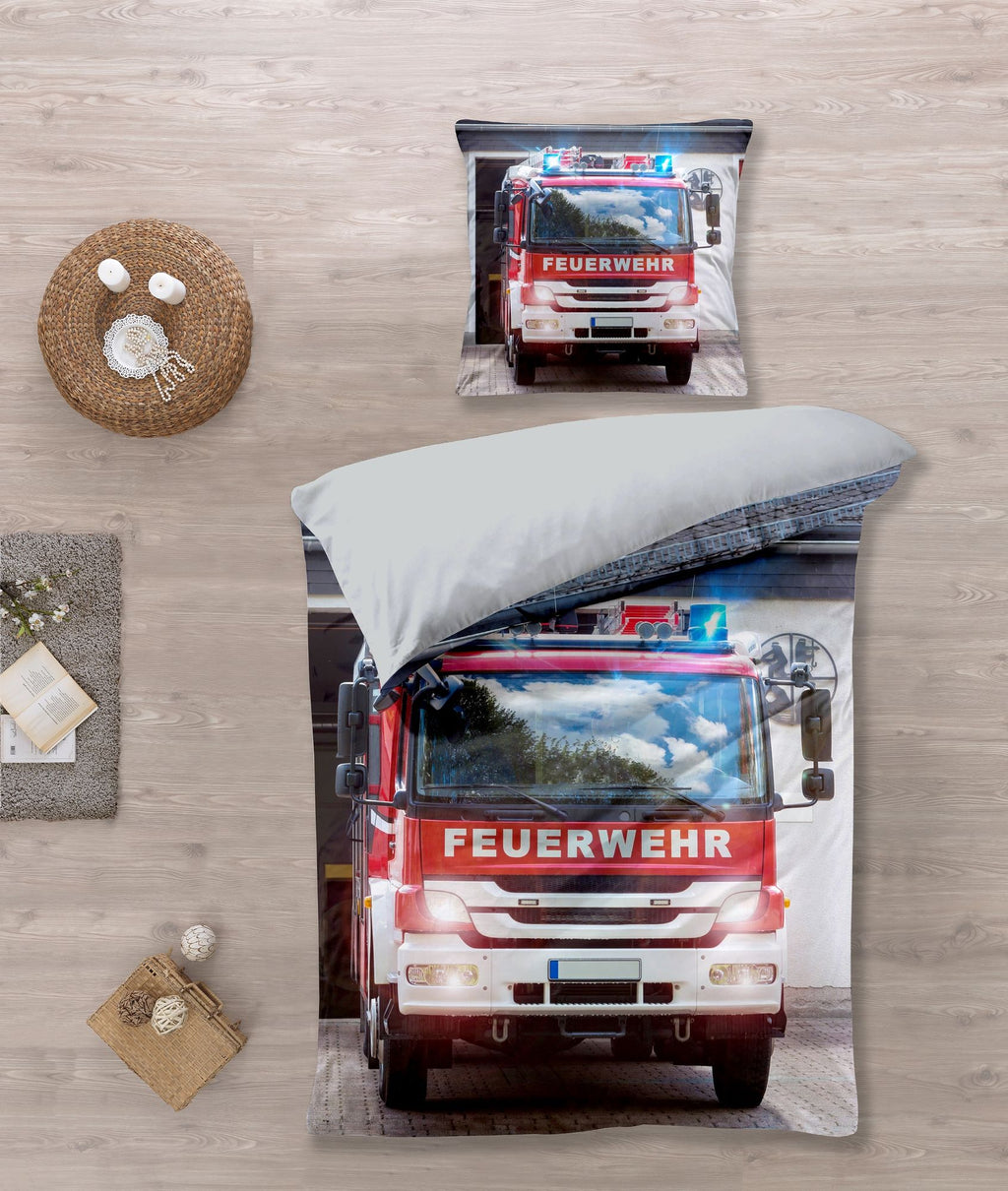 Bettwäsche Feuerwehr Auto 80 x 80 und 135 x 200 cm