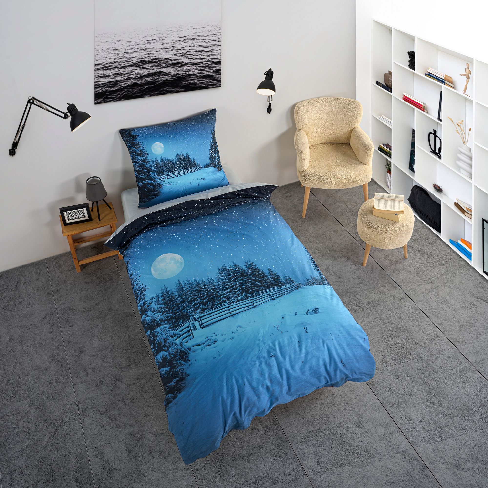 Bettwäsche Set mit Schneelandschaft 135 x 200 cm