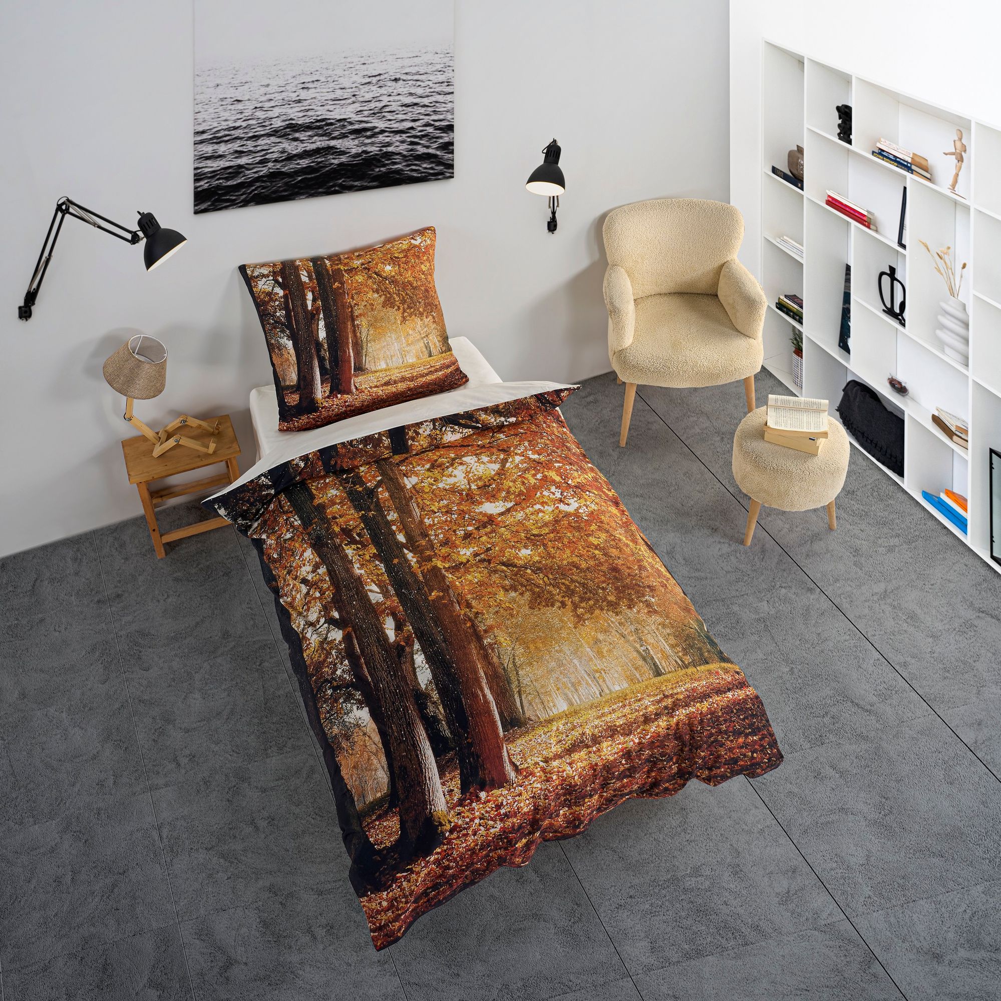 Bettwäsche Set mit Herbstlandschaft 135 x 200 cm