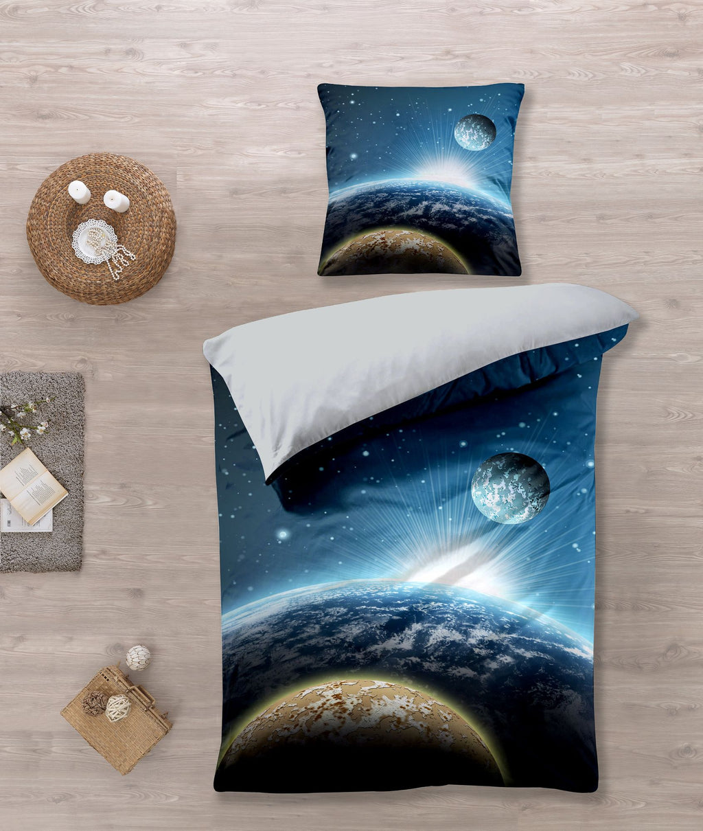 Bettwäsche Set mit Mond und Planet 135 x 200 cm