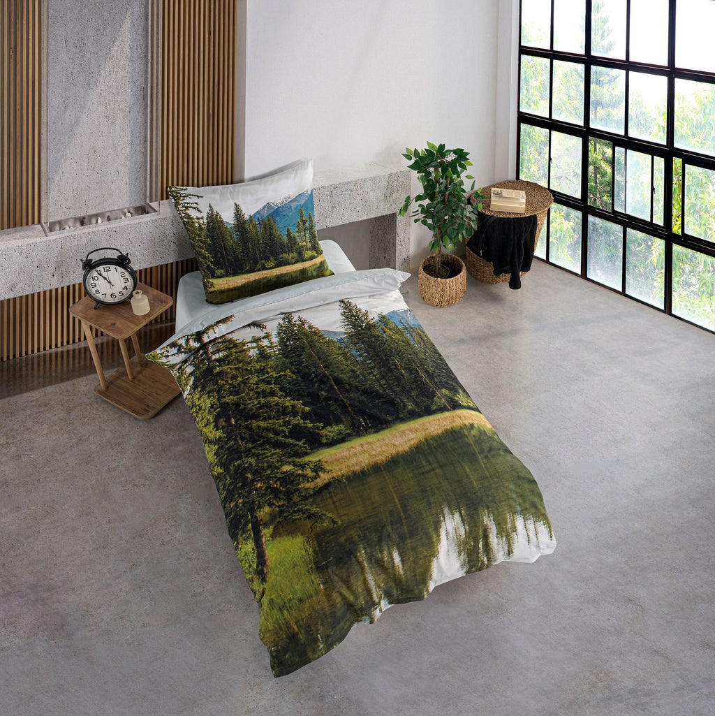 Bedding set with mountain lake design, 135 x 200 cm, 100% cotton