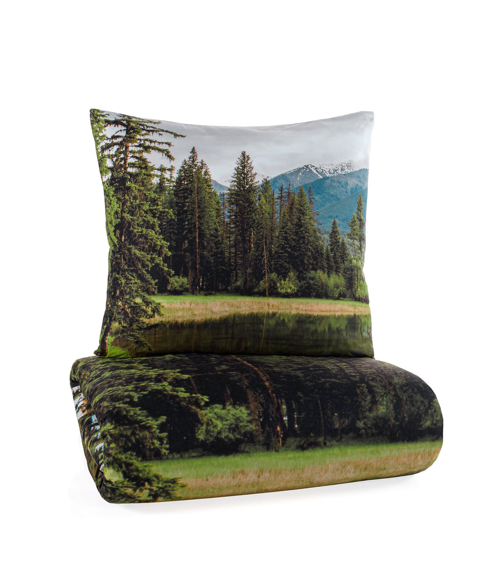 Bedding set with mountain lake design, 135 x 200 cm, 100% cotton