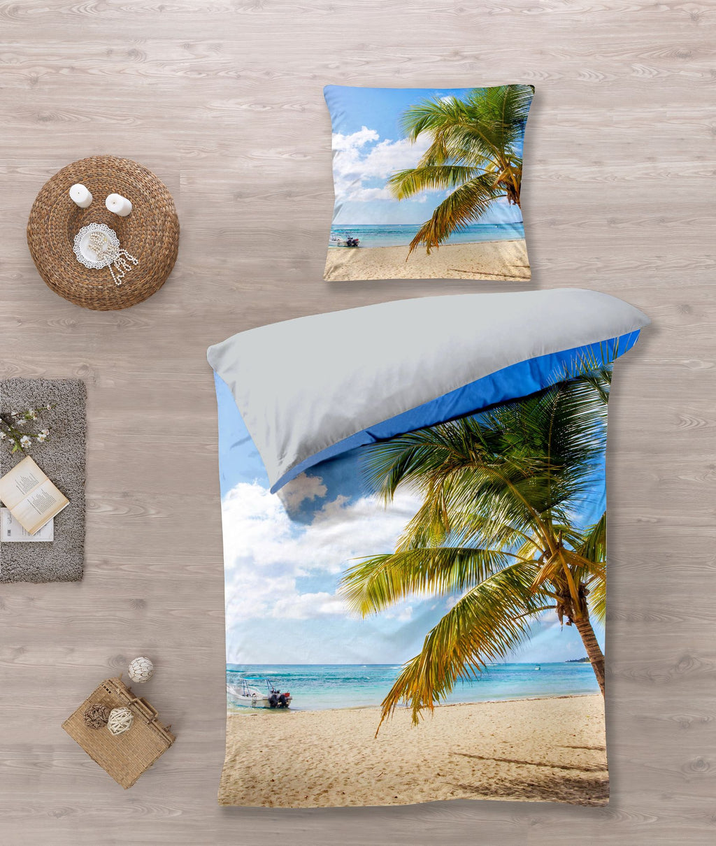 Bettwäsche Set mit Strand und Palmen 135 x 200 cm 100% Baumwolle