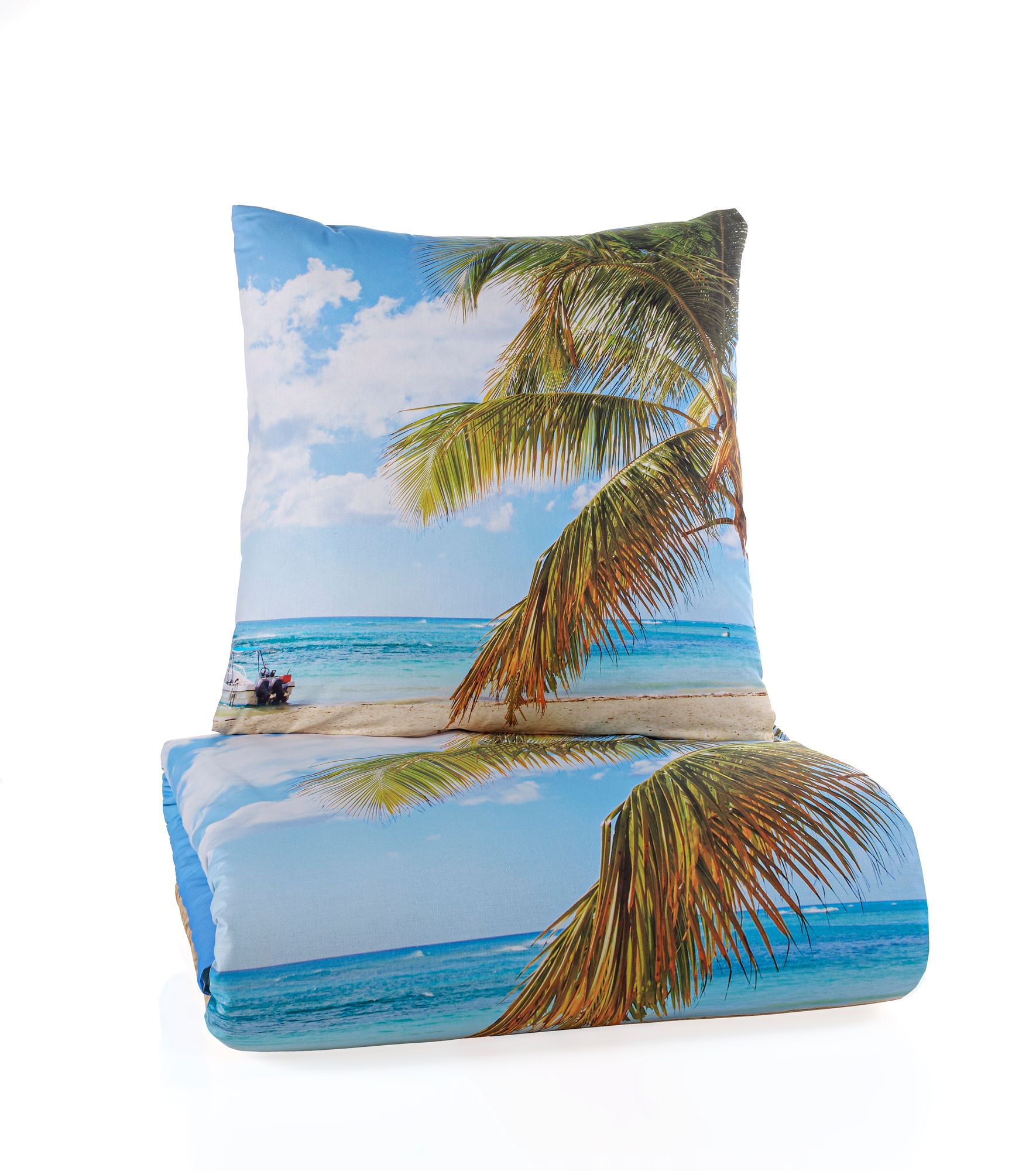 Bettwäsche Set mit Strand und Palmen 135 x 200 cm 100% Baumwolle