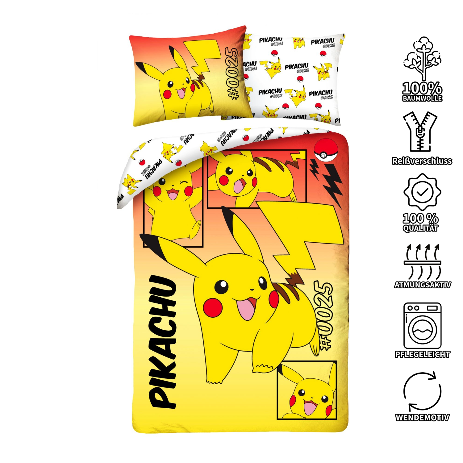 Pokemon Bettwäsche Set 2-teilig 135x200 cm + Kissen 80x80 cm