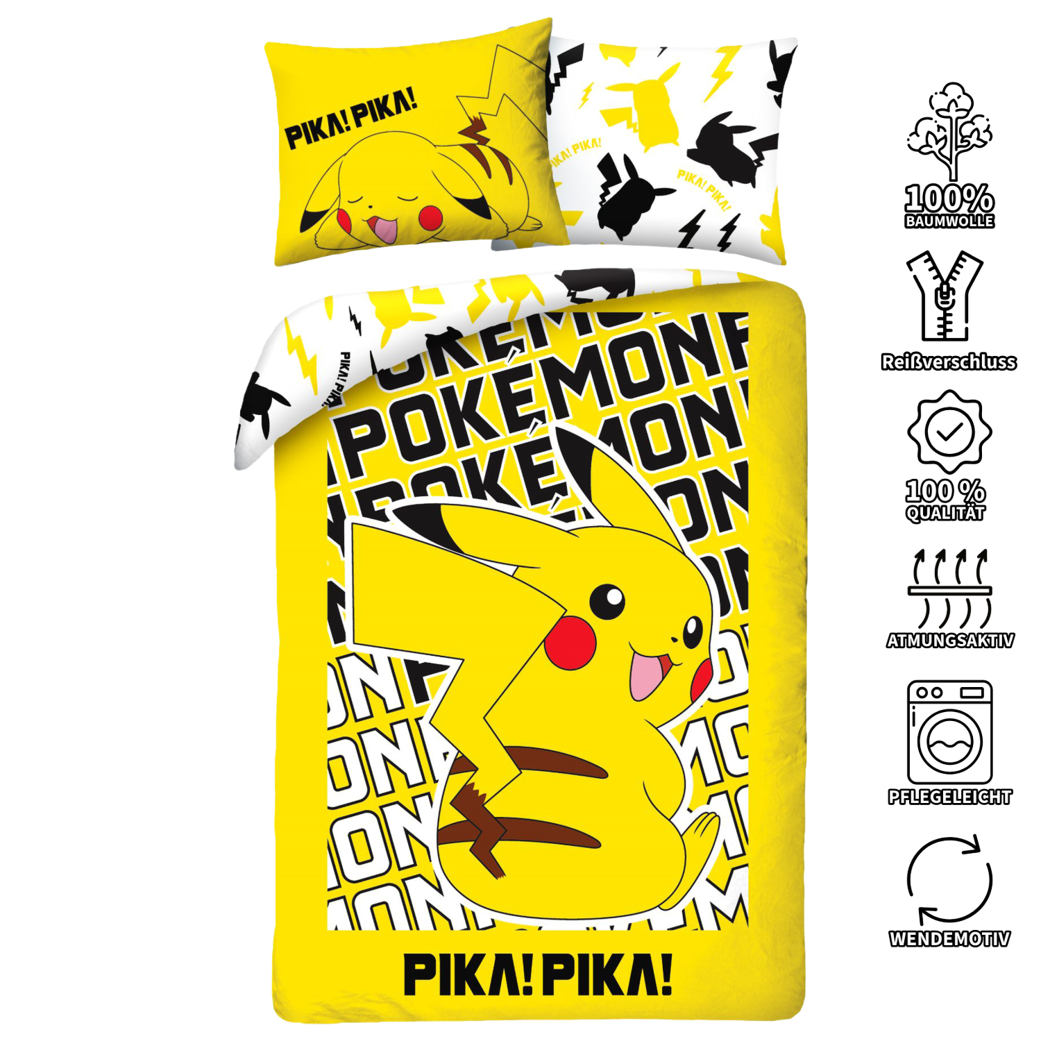 Pokemon Bettwäsche Set 2-teilig 135x200 cm + Kissen 80x80 cm