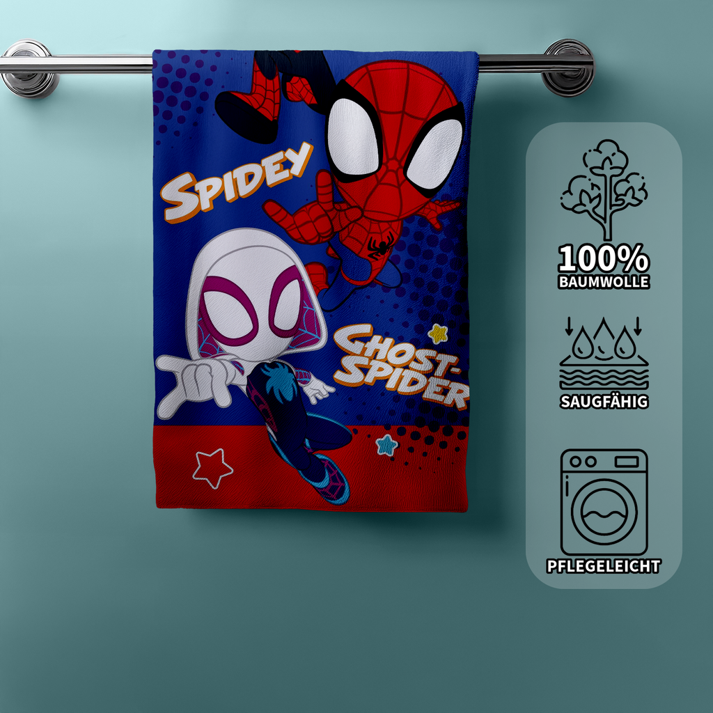 Spidey Duschtuch Badetuch Strandtuch 70 x 140 cm 100% Baumwolle aufgehangen mit Eigenschaften