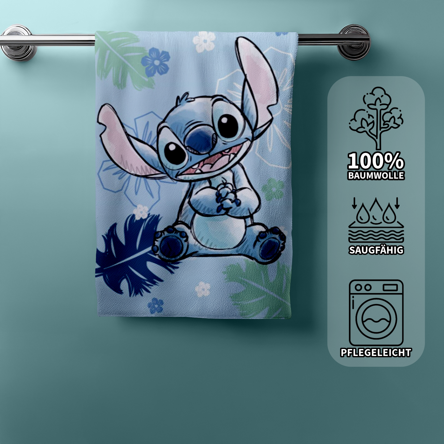 Disney LILO & STITCH Duschtuch Strandtuch Badetuch 70x140cm Baumwolle aufgehangen mit Eigenschaften